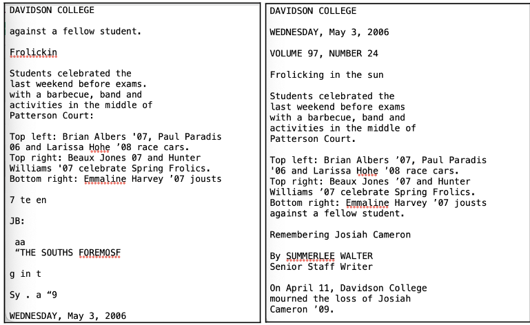 Image showing the difference in captured text before and after OCR